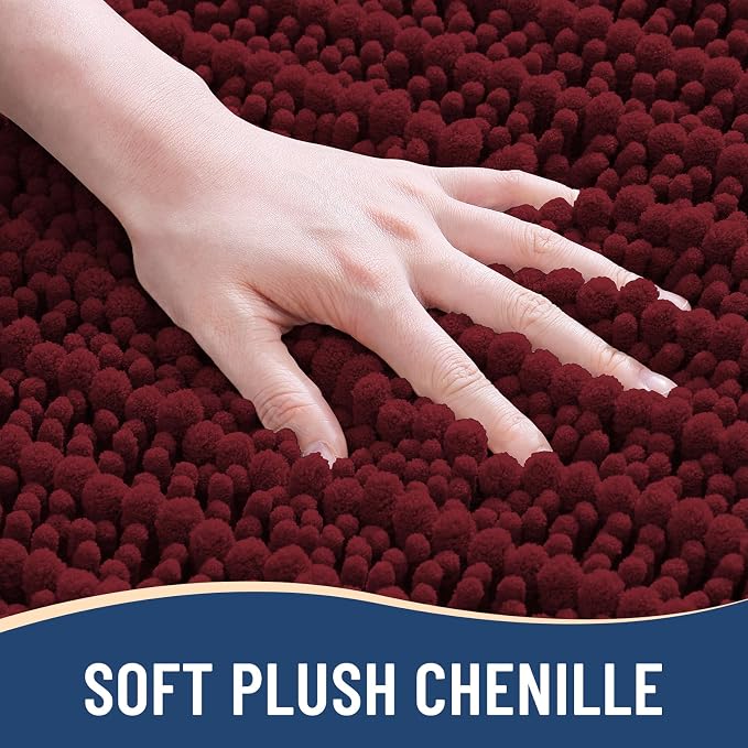 Arotive Bathroom Rugs Mat 34x21, Soft Absorbent Chenille Shaggy Bath Mat | Burgundy, Machine Wash Dry, Bath Rugs for Bathroom Floor, Tub and Shower, Home Decor Accessories