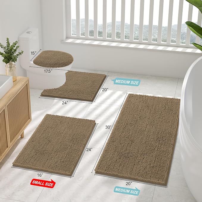 Smiry Bathroom Rugs 44X24, Luxury Chenille Extra Soft Absorbent Bath Mat | Camel, Machine Washable Non-Slip Plush Bath Mats for Bathroom, Tub, Shower, and Floor, Home Decor
