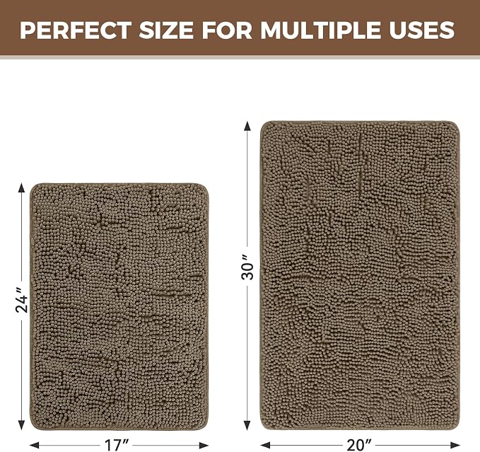 Bcoimo Bath Rugs Mat Set,2 Piece Non Slip Chenille Latte Bathroom Mat Sets | Extra Soft Bathroom Rug set;Non Slip with Rubber Backing Microfiber Mat;High Absorbent And Quick Drying mats;Machine Washable