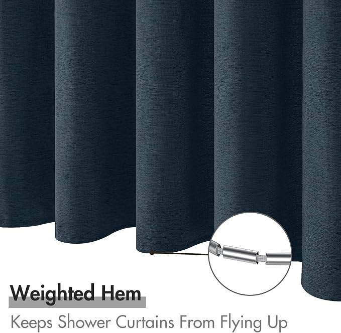 MIULEE 72 x 84 Extra Long Linen Shower Curtain Navy Blue 12 Metal Hooks | Washable, Heavy Fabric Shower Curtain Set, Waterproof Thick Cloth Shower Curtain, Bathroom Hotel Bathtub