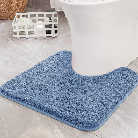 MIULEE Blue Toilet Bathroom Rug U-Shaped Microfiber Bath Mat 20x20 Inch | Absorbent, Non Slip, Quick Dry, Fluffy Bath Rugs for Bathroom Floor Tub Showers, Machine Washable