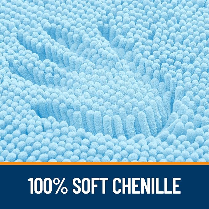 OLANLY Toilet Rugs U-Shaped 24x24, Soft Absorbent Chenille Contour Rugs | Sky Blue, Quick-Drying Rubber Backing, Machine Washable Non-Slip Shaggy Bathroom Mat for Toilet, Home Decor Accessories