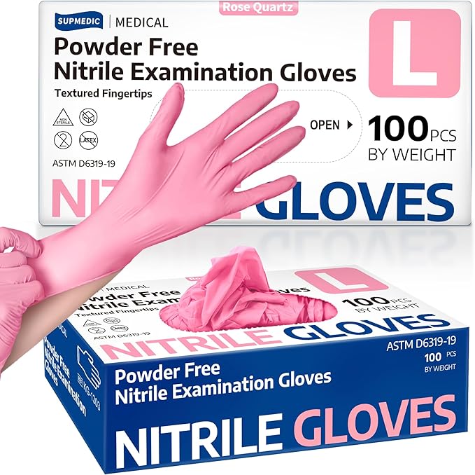 Medical Nitrile Exam Gloves, Latex & Powder-Free Disposable 100 Ct | Soft Stretch Fit •Powder-Free •Latex-Free •Examination •Cooking •Cleaning •Food Prep •Esthetician •100 Ct • Rose Quartz