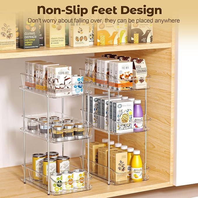 incostar 3 Tier Under Sink Organizer and Storage - Multi-Purpose Stackable Pantry Organizer with Pull-Out Clear Bins and Movable Dividers for Kitchen and Bathroom Cabinet