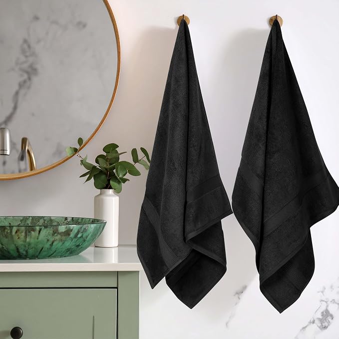 SUPERIOR Egyptian Cotton Plush & Absorbent, Bath Towel Set of 2, Black | Quick Dry, Soft Luxury Towel Set, Bath Essentials for Bathroom, Guest Bath, Spa, 2 Piece Bath, Madeline Towels