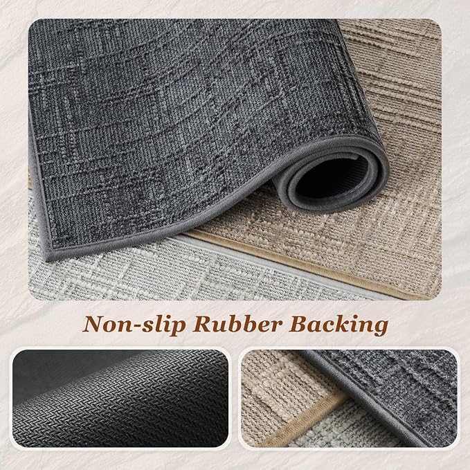 AMOAMI Bath Mat Non Slip Super Absorbent Quick Dry Bath Mats for Bathroom Floor Rubber Backing Washable Bathroom Rugs Modern Woven Jacquard Mat, Beside Tub Bath Rugs, 2' x 6', Darkgrey