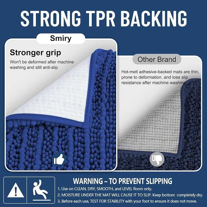 Smiry Bathroom Toilet Rugs U Shaped 24X20, Chenille Bath mats for Toilet | Royal Blue Extra Soft Absorbent Non Slip Rubber Backing Contour Bath Rugs for Toilet, Machine Washable Contoured Bath Mats