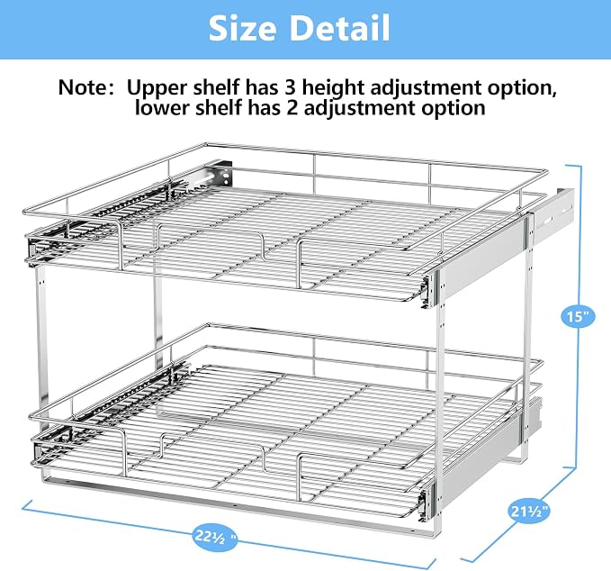 LOVMOR 2 Tier Individual Pull Out Cabinet Organizer 22½" W x 21½" D, Slide Out Kitchen Cabinet Storage Sliding Shelves