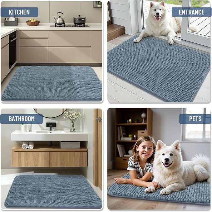 Arotive Chenille Bathroom Rugs 70x46, Soft Absorbent Bath Mat, Grayish Blue | Rubber Backing, Machine Washable Dry Bath Mats for Bathroom Floor, Tub and Shower, Home Decor Accessories