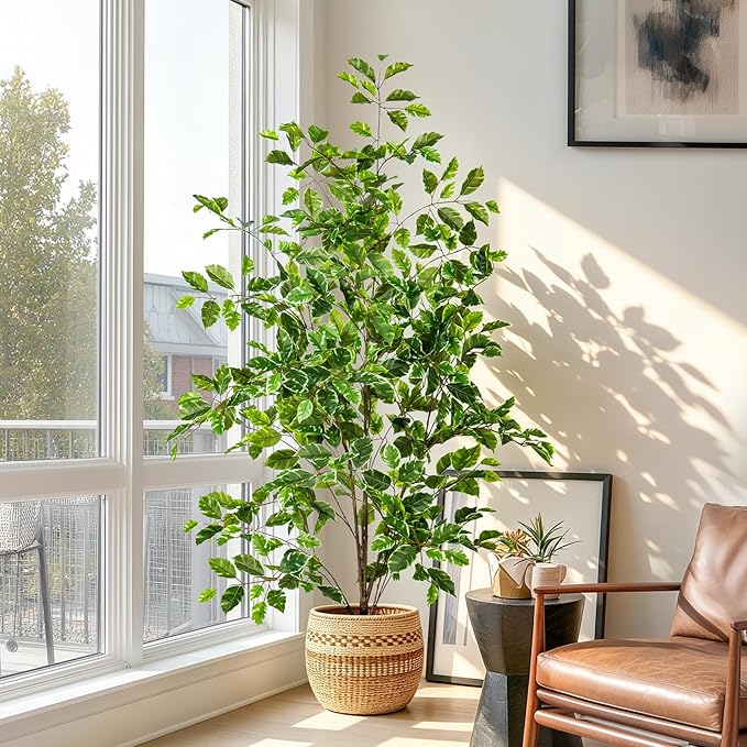 Bailikang Artificial Ficus Tree Indoor 4ft, Large Potted Faux Tree with Realistic Silk Leaves & Trunk for Home Office, Living Room Corner Decor