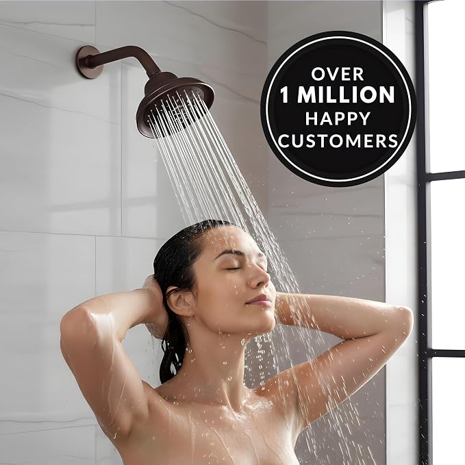 Massage Shower Head With Mist - 2.5 GPM - Oil-Rubbed Bronze | High Pressure Boosting, 6 Function Adjustable Massaging Rainfall Showerhead For Low Flow Baths With Water Saving Nozzles