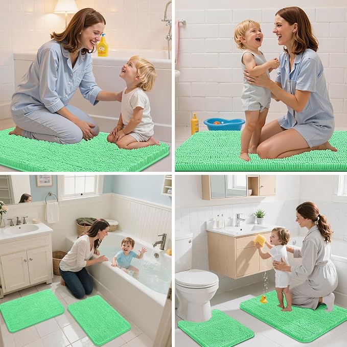 Arotive Bathroom Rugs 30x20, Soft Absorbent Shaggy Chenille Bath Rugs | Mint Green, Machine Washable Rubber Backing Bath Mats for Bathroom Floor Tub and Shower Home Decor Accessories