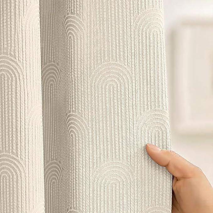 Beige Boho Cotton Shower Curtain Arch,48" W x 72" L | Minimalist Shower Curtain for Bathroom