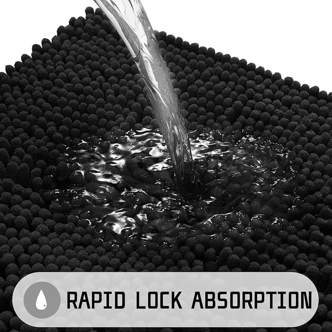 Yimobra Large Bathroom Rugs 36"x24", Non Slip Bath Mat for Tub, Shaggy Rug Floor Carpet, Extra Soft Super Absorbent Quick Dry, Machine Washable,Black