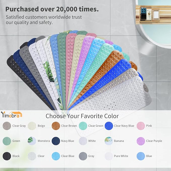 Yimobra Non Slip Bathtub Mat 40 x 16 Inch, Extra Long Shower Mat with Drain Holes, Machine Washable Baby Bath Mats, Strong Suction Cups for Bathroom Floor, Clear Purple
