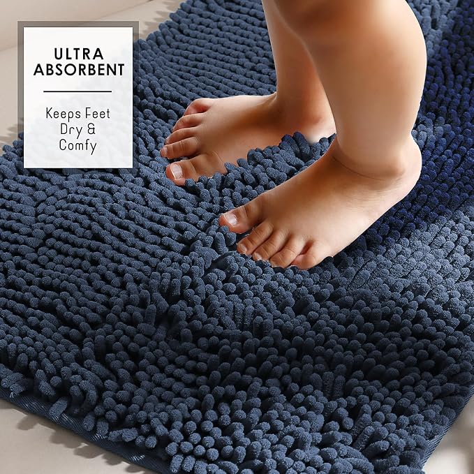 Hearth & Harbor Bathroom Rugs, Chenille Bath Mat - Machine Washable Bath Mats for Bathroom Non-Slip Backing Rubber, Quick Dry Bathroom Mat