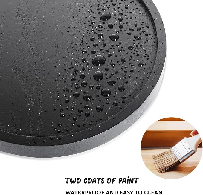 Round Decorative Tray Farmhouse Kitchen Decor Soap Dish, 8" Black | Waterproof, Lightweight, Easy Clean, Wood Riser Pedestal Stand Accessories for Office Desk, Vanity, Counter, Sink