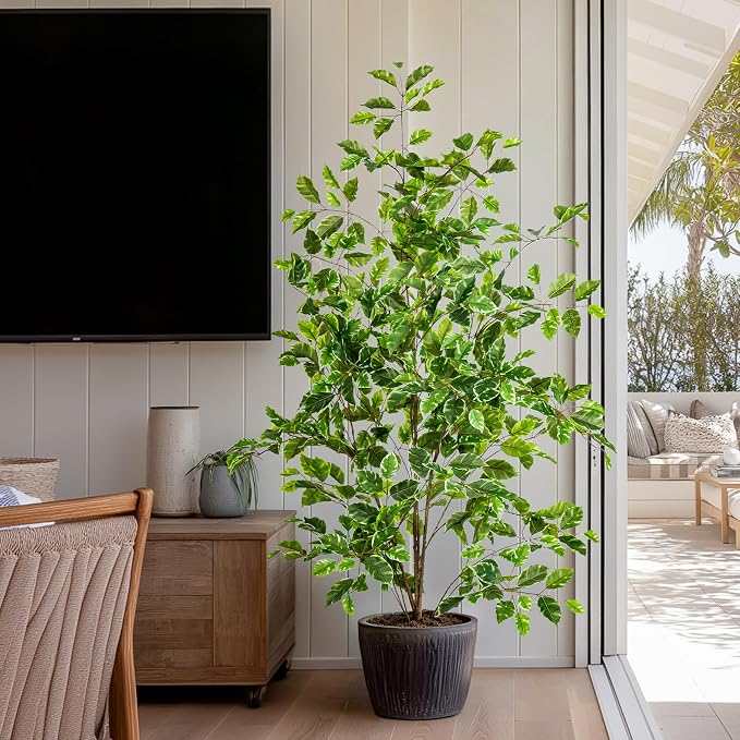 Bailikang Artificial Ficus Tree Indoor 4ft, Large Potted Faux Tree with Realistic Silk Leaves & Trunk for Home Office, Living Room Corner Decor