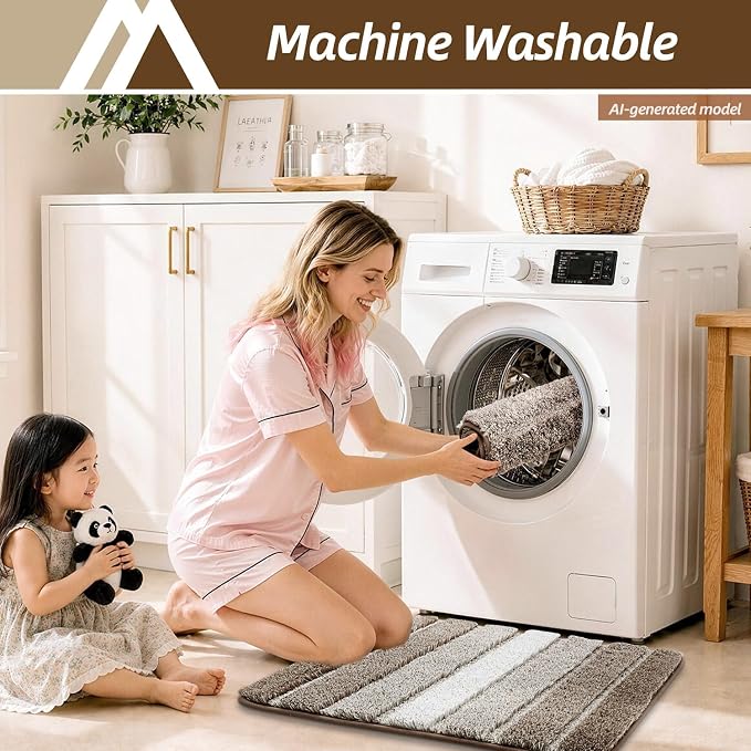 COSY HOMEER Bathroom Rugs 30x20,Ultra Soft Absorbent Bath Mat,Brown | Non-Slip TPR Backing Stays in Place, Machine Washable Bath Rugs Shaggy Rug for Bathroom Floor