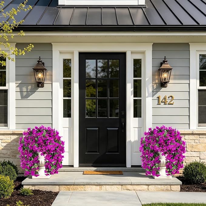 Faux Bougainvillea Artificial Flowers Plants for Outdoors Outside Decoration, 2 pcs Purple Fake Flowers UV Resistant Look Real Silk Long Trailing Vines for Front Door Porch Planter Urn Patio Garden