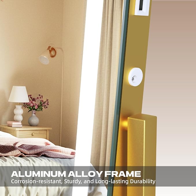 Hasipu Vanity Mirror with Lights, 17" x 22" LED Makeup Mirror with Smart Touch 3 Color Modes and Brightness Adjustment, 10X Magnifying,360° Rotation(Gold)