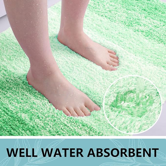 Arotive Microfiber Bathroom Rugs, Shaggy Soft Absorbent Bath Rug, 47x24 | Green, Rubber Backing Thick Plush Machine Washable Dry Bath Mats for Bathroom, Tub and Shower, Rectangular