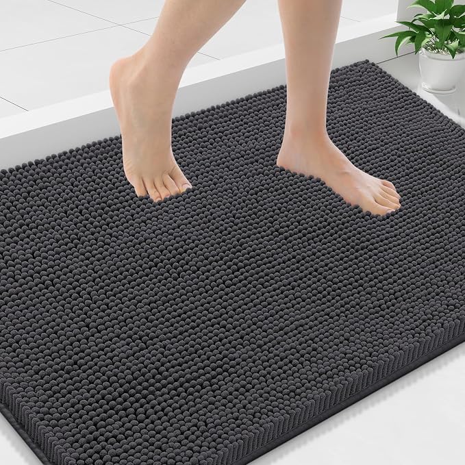 Smiry Bathroom Rugs 36X24, Luxury Chenille Extra Soft Absorbent Bath Mat | Charcoal Grey, Machine Washable Non-Slip Plush Bath Mats for Bathroom, Tub, Shower, and Floor, Home Decor