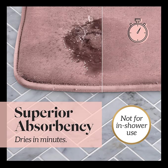 Memory Foam Bath Mat Non Slip Absorbent Super Cozy Velvet Bathroom Rug Carpet (17 inches X 24 inches, Mauve)