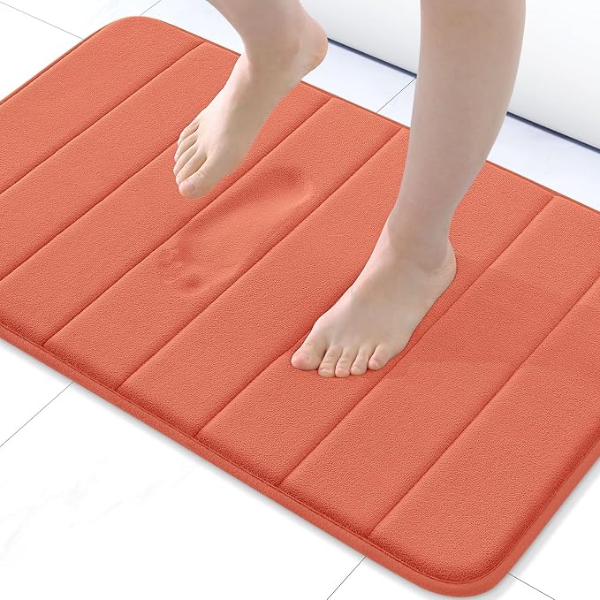 Buganda Memory Foam Bath Mat 30 x 20, Ultra Soft Absorbent Bathroom Rugs | Coral, Machine Washable Quick Dry Bath Mats for Bathroom Floor, Shower and Tub, Home Decor Accessories