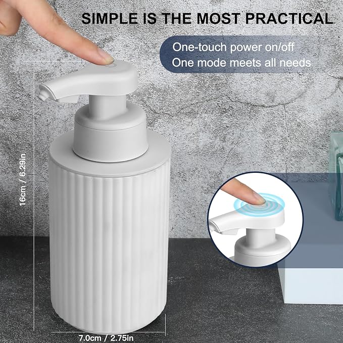 Automatic Soap Dispenser Liquid Touchless: 9oz White Plastic - Rechargeable Electric Smart Auto Hand Soap Dispenser - Dish Bathroom Kitchen