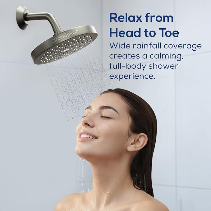 Shower Head - High Pressure 2.5 GPM - Matte Grey | Anti-clog silicone nozzles, removable restrictor, easy-clean fixed replacement