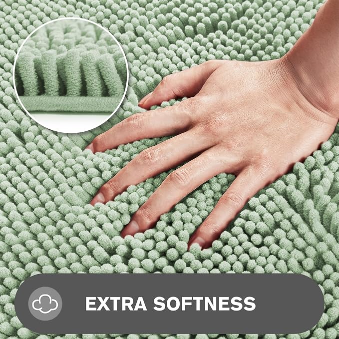 Sea Foam Bathroom Rugs – Absorbent and Washable Bath Mat, Non-Slip, Thick Soft Chenille Bath Rugs for Bathroom Floor, Shower, Sink - 20" x 32"
