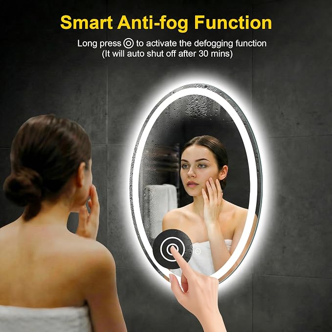 Oval LED Bathroom Mirror with Lights, 20 x 28 Inch Lighted Vanity Mirror | Anti-Fog, Dimmable 3 Colors, Backlit + Frontlit, HD Shatterproof Tempered Glass, Memory Function