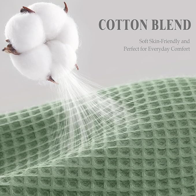 Stall Waffle Shower Curtain Heavyweight Cotton Fabric Sage Green 48Wx72L | Soft Cotton Cloth,3D Square Truely Waffle,Washable, Hotel Luxury Spa, Shower Curtains for Narrow Bathroom 12 Plastic Hooks