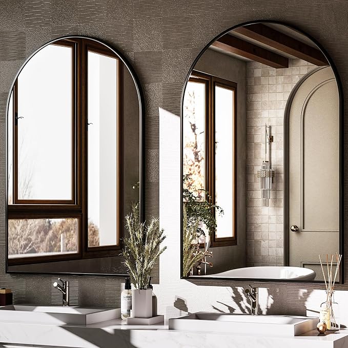 HARRITPURE Arched Wall Mirror 24"x36" Black Metal Frame Vanity Mirrors | Aluminum Alloy Frame Bathroom Mirror Living Room, Bedroom and Entryway