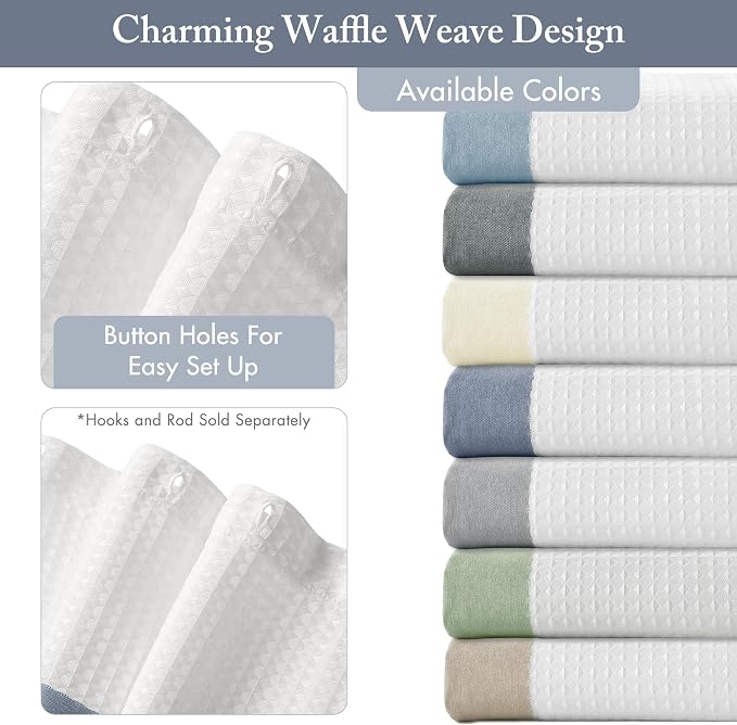 Madison Park Spa Waffle Shower Curtain for Bathroom, 72 x 72, Indigo Blue | Striped, Pieced Fabric Design, 3M Scotchgard Moisture Management, Hotel Quality, Modern, for Bathroom, OEKO-TEX Certified