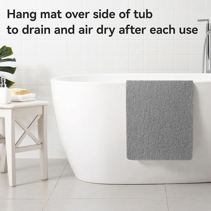 Soft Textured Bath, Shower, Tub Mat, 24x32 Inch, Phthalate Free, Non Slip Comfort Bathtub Mats with Drain, PVC Loofah Bathroom Mats for Wet Areas, Quick Drying