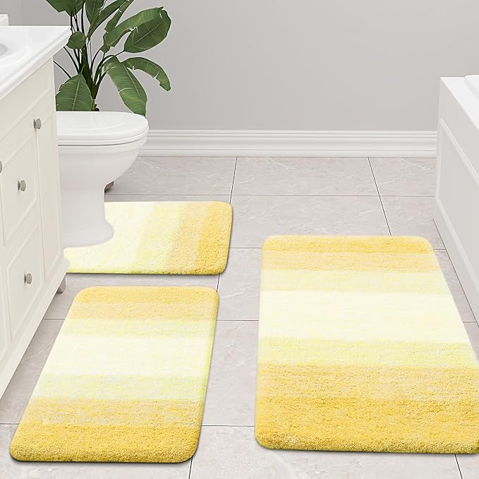 Arotive Microfiber Bathroom Rugs, Shaggy Soft Absorbent Bath Rug, 44x24 | LightYellow, Rubber Backing Thick Plush Machine Washable Dry Bath Mats for Bathroom, Tub and Shower, Rectangular