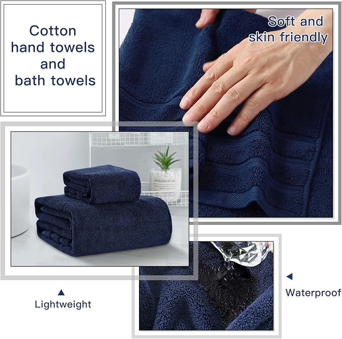 32PCS Bathroom Accessory Set Bathroom Accessories Set Navy Blue Bathroom Set, Shower Curtain Set, 2 Piece Bath Towel Set, 3PC Soap Dispenser, Toilet Brush & Trash Can