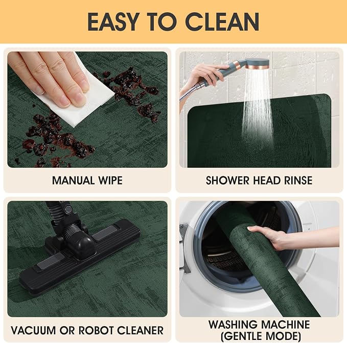 Non Slip Bath Mat, Thin Bathroom Rugs Fit Under Door, Quick Dry Bath Mats, Machine Washable Bath Rugs for Bathroom, Bathtub & Kitchen, Bathtub, Deep Green/Marble/24 x17