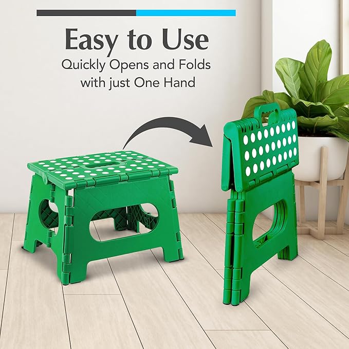 Handy Laundry Folding Step Stool 9 Inch 2-Pack, Green, Holds 300 lbs | 2-Pack, 9 Inch, Green, Foldable Collapsible Step Stool, Non-Slip, Holds 300 lbs, Kitchen Bathroom Bedroom, Adults