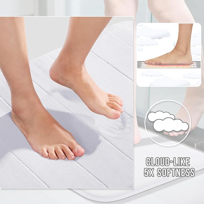 Yimobra Memory Foam Toilet Bath Mat U-Shaped, Soft and Comfortable, Super Water Absorption, Non-Slip, Thick, Machine Wash and Easier to Dry for Bathroom Commode Contour Rug, 24 X 24 Inches, White