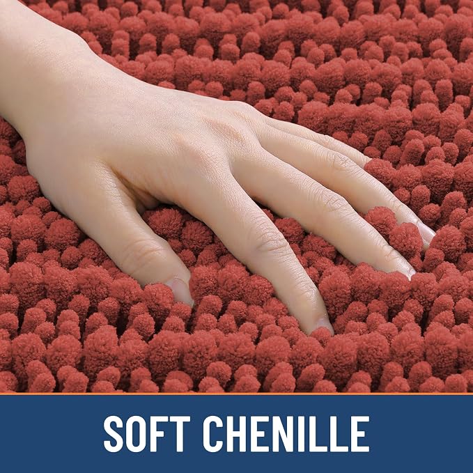 Smiry Bathroom Rugs 24X16, Extra Soft Rubber Backing Chenille Bath Mats | Maple Red Machine Washable Non Slip Quick Dry Bath Mats for Bathroom Floor, Tub, Shower, Home Decor Accessories