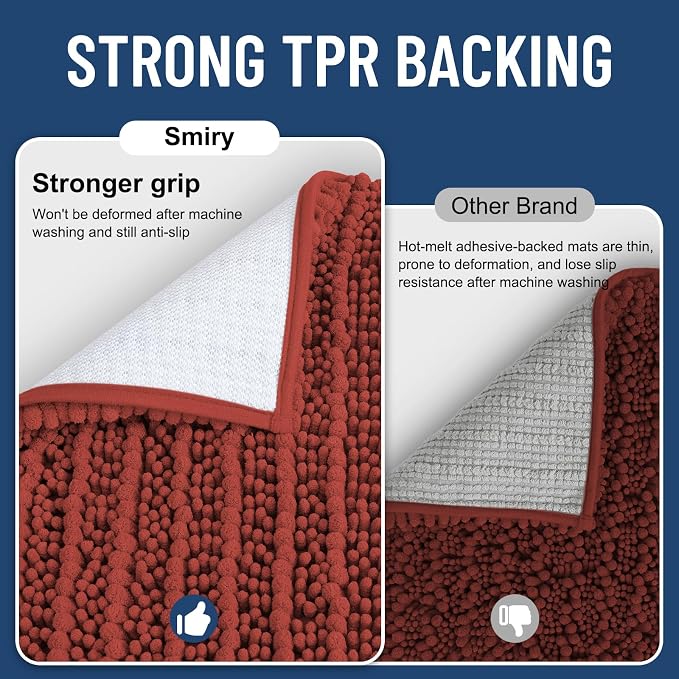 Smiry Bathroom Rugs 36X24, Extra Soft Rubber Backing Chenille Bath Mats | Maple Red Machine Washable Non Slip Quick Dry Bath Mats for Bathroom Floor, Tub, Shower, Home Decor Accessories