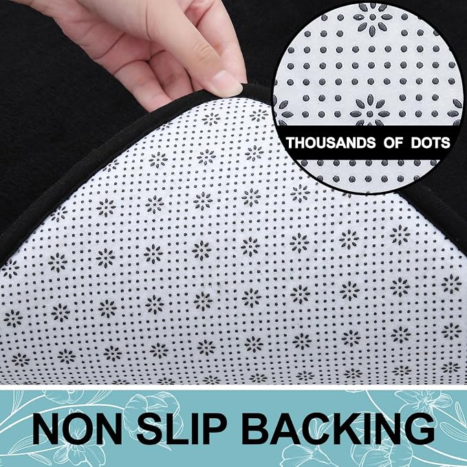 Smiry Memory Foam Bath Mat 50x30, Extra Soft and Absorbent Bathroom Rugs | Black, Quick Dry Machine Washable Non-Slip Bath Mat for Bathroom Floor, Shower and Tub