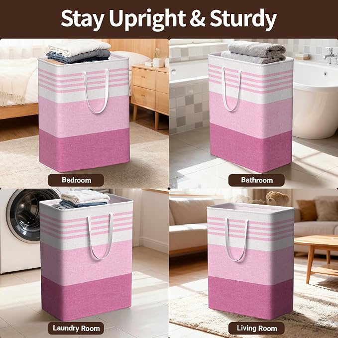 WOWBOX 2 Pack Laundry Baskets, Collapsible Dirty Clothes Laundry Hampers | with Reinforced Handles, Waterproof Coating, 2 Pack for Clean & Dirty Clothes, for Bedroom, Bathroom, Dorm (125L Pink)