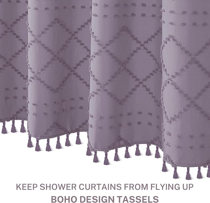 Siiluminisoy Extra Long Boho Shower Curtain with Tassels 72 x 90, Purple