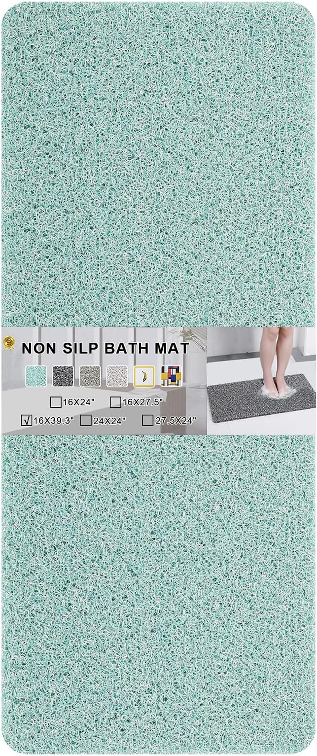 0.6" Extra Thick Non Slip Shower Mat, PVC Loofah Shower Mat with Drain, Quick Drying Bath Mat for Inside Shower, Bathtub Mats Foot Scrubber for Elderly, Bathroom, Kitchen, Wet Areas(Blue 16x39)
