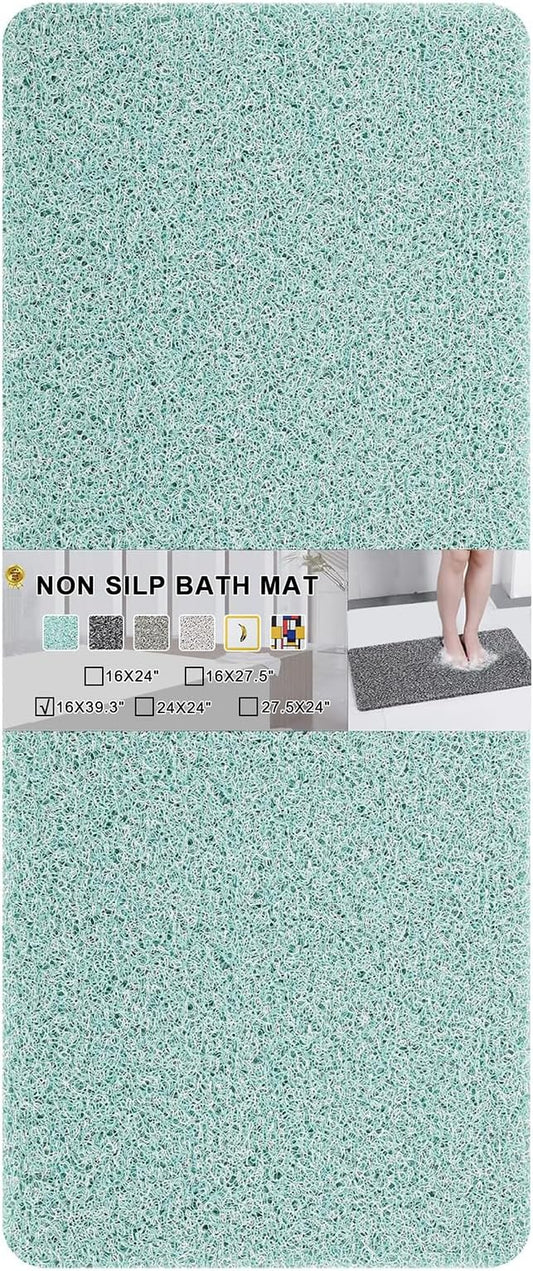 0.6" Extra Thick Non Slip Shower Mat, PVC Loofah Shower Mat with Drain, Quick Drying Bath Mat for Inside Shower, Bathtub Mats Foot Scrubber for Elderly, Bathroom, Kitchen, Wet Areas(Blue 16x39)