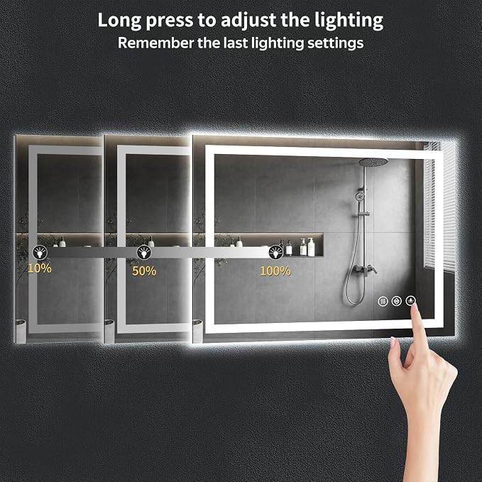 30"x48" LED Bathroom Mirror with Lights, Backlit+Frontlit, Anti-Fog | CRI 95, Stepless Dimmable, 3 Colors Lighting, Shatterproof Tempered Glass, HD Reflection, Memory, (Horizontal/Vertical)
